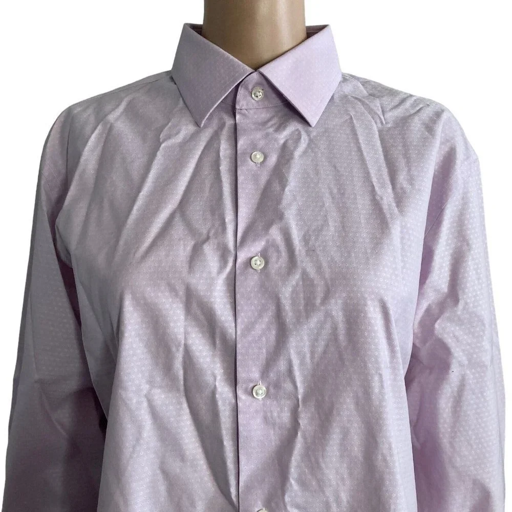 Nordstrom Shirt Mens Size 15.5 32-33 Non Iron Purple Bloom Diamond Dobby
